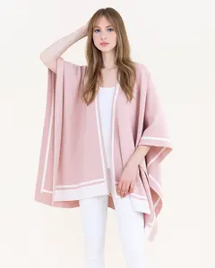 Colorblocked Border Stripe Tight Knit Kimono Wrap