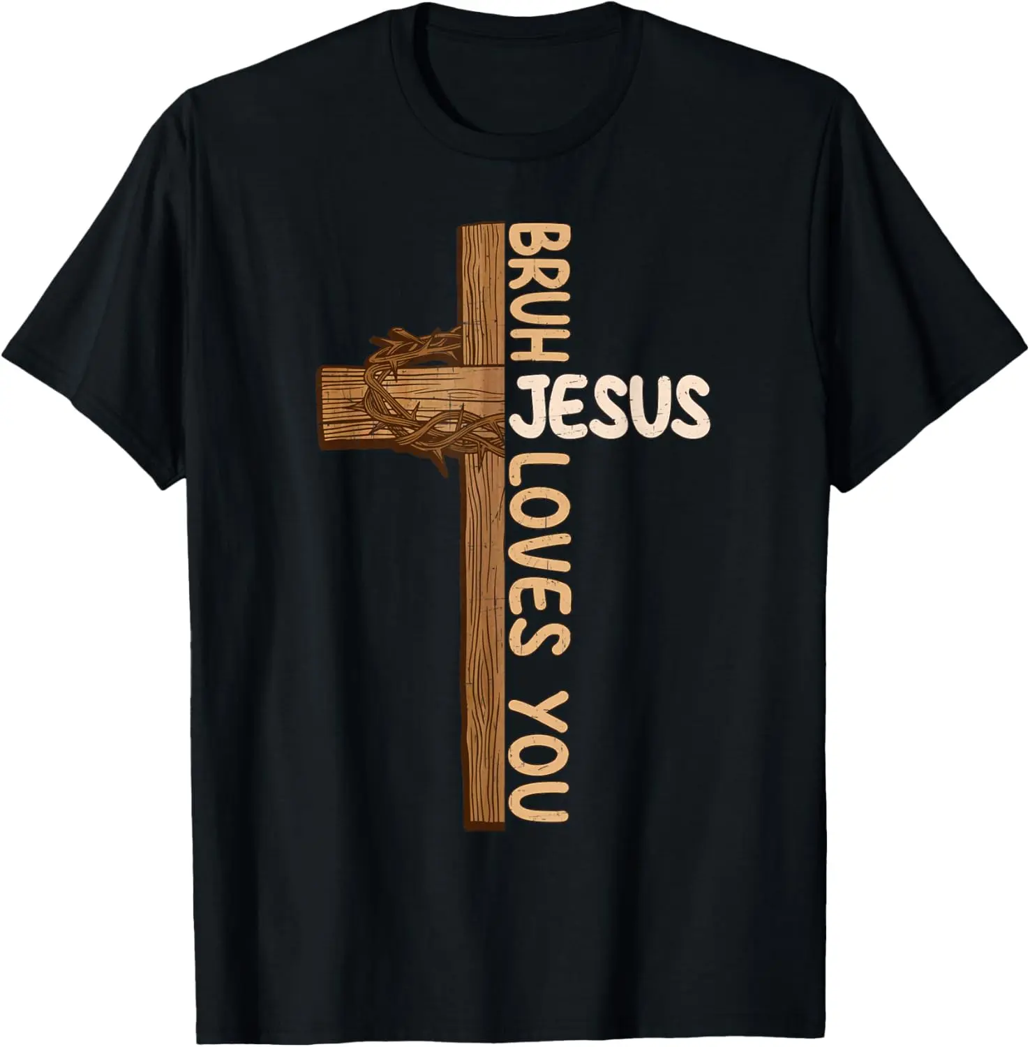 Men's Casual Graphic T-Shirt with Christian "Bruh Jesus Loves You" Slogan, Short Sleeve Top in 100% Pure Cotton, Casual Graphic Tee