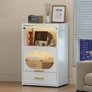 Metal Kitchen Storage Cabinet with Flip-Up Translucent Doors Freestanding Steel Unit with Drawers for Bathroom Living Room Ideal for Small Spaces Apartment Furniture