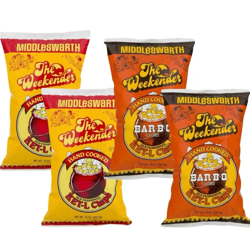 Middleswarth Potato Chips PA Snacks Kettle Cook 4 Packs - Hand Cooked Weekender & Bar-B-Q Flavored Snack Bags 9 oz each bag Crunchy