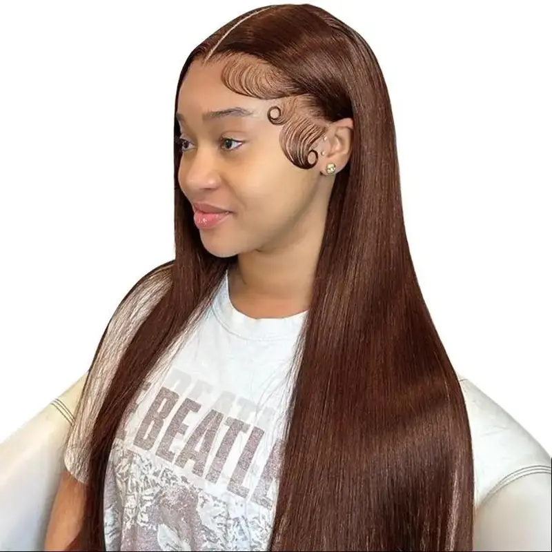 Hot Star #4 Ginger Brown Colored Straight and Body Wave 13x6 HD Transparent Lace Frontal Human 180% Desnity Hair Wigs