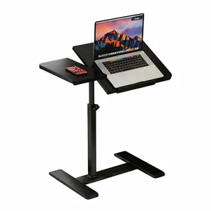Adjustable Height Mobile Laptop Desk with Wheels, 24x16" Rolling Computer Cart with Tilting Tabletop, Portable Overbed Bedside Table for Couch & Bed, Sturdy Metal Frame Workstation for Home Office, Teacher & Student, Space-Saving Walnut