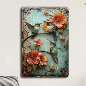 Decorations Vintage Aluminium Floral Hummingbird Plaque Sign Decorative Wall Art Durable Water Resistant for Multiple Spaces Gift Idea Decoration Items summerwins