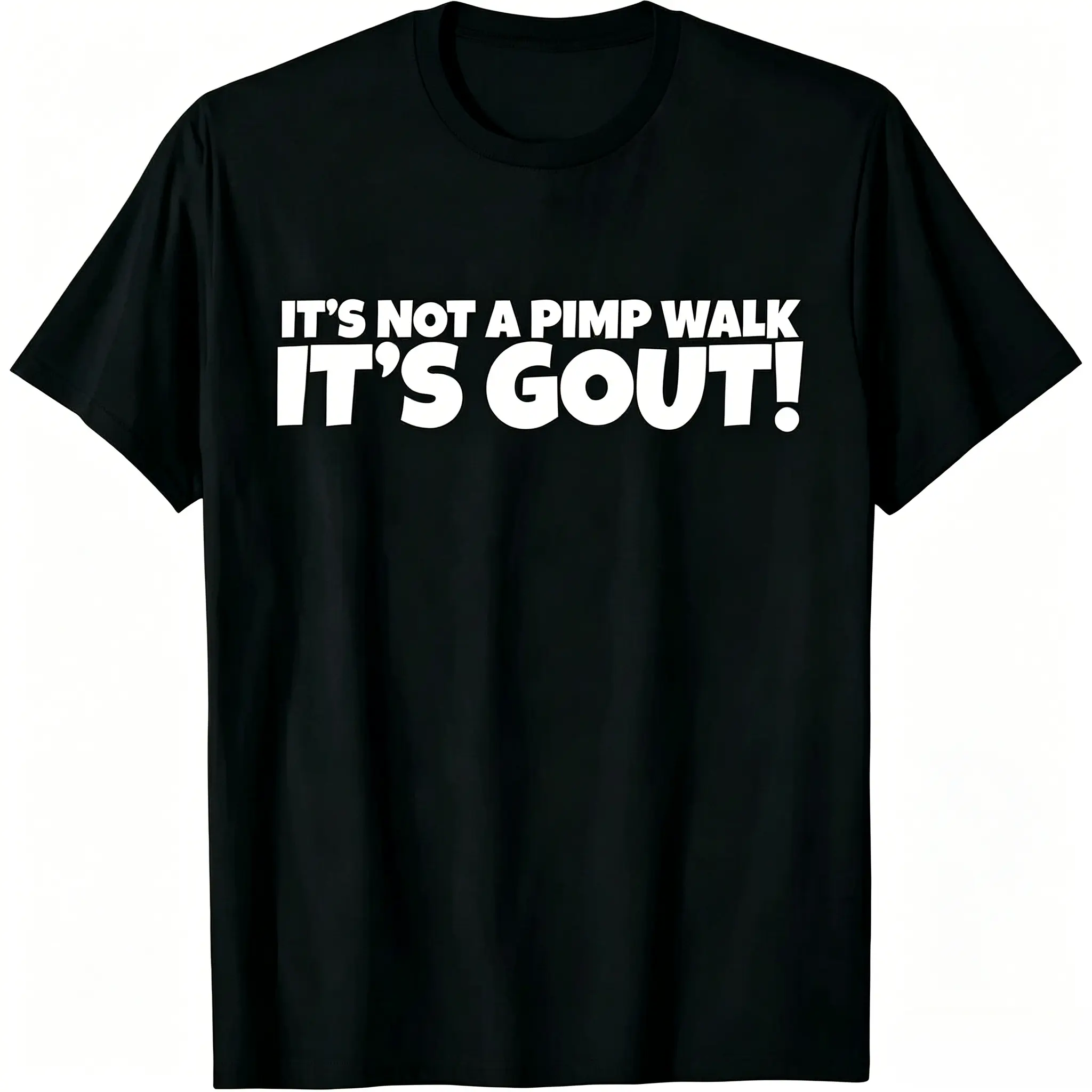 Unisex Vintage Breathable Short-Sleeve Soft Cotton Funny Graphic Tee, 'Not Just a Pimp Walk Gout' Print, Streetwear Sports Top for Fashion Outfits, Shortsleeve