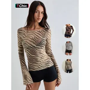 Women's Fashion Zebra Print Lightweight Loose T-Shirt Top, Casual Spring & Fall Wear, Versatile Ladies' Clothing Womenswear