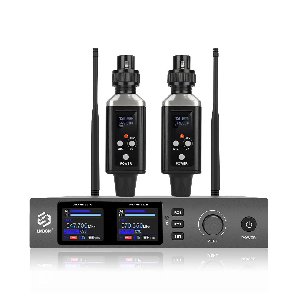 LMBGM TR6 Wireless XLR Microphone System, XLR Transmitter & Receiver, IR Pairing, 48V Power, Gain Control, Type-C Rechargeable, 50m Wireless for Stage & Studio