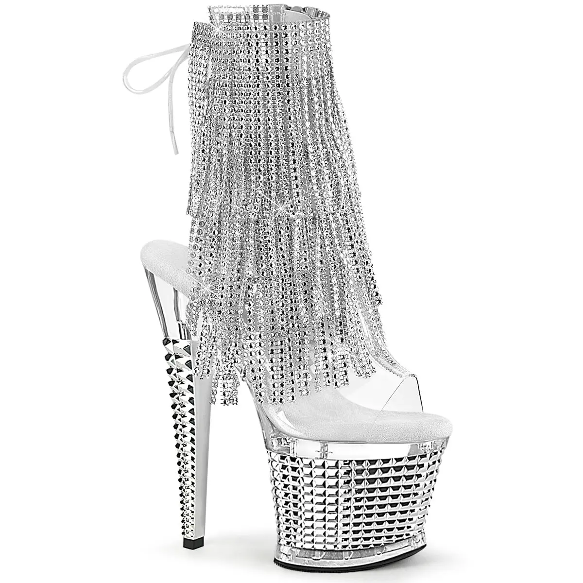 7 Inch Heel SPECTATOR-1017RSF Clear Silver Chrome High Heels Shoe