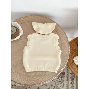 Baby Girl's Floral Vest BX653993 - Soft Knit All-Season Sleeveless Top with Round Neck Beige & Yellow Flowers Casual Infant Clothing for Layering Comfortable Fit Parents Gift