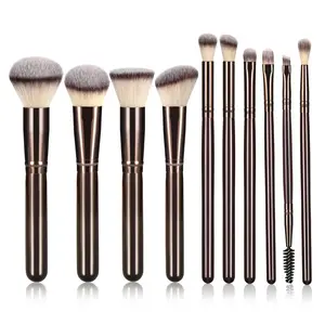 10 Piece Black brown Makeup Brushes - Wooden Handle with Soft Synthetic Bristles,for Face & Eye Makeup|Professional Makeup Brushes set for Women & Girls|