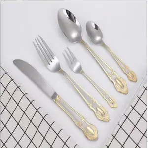 20-Piece Elegant Rose Stainless Steel Cutlery Set, Includes Spoons, Dessert Forks, Steak Knives, Perfect for Western Dining, Durable Tableware, Dinner Set, Tableware Kit