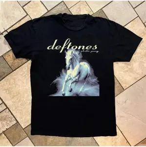 Deftones White Pony Vintage Black Unisex Tee Loose Fit Short Sleeve Crew Neck High Street Fashion Cotton Domestic Menswear Top