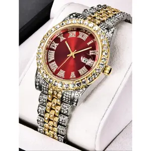 Rhinestone Decor Round Dial Analog Quartz Watch, Fashion Watch for Party, Daily Clothing Decor, Trendy Exquisite Watch for Birthday Gift without Box, Rhinestone Decorated Watch, Fashionable Party Watch