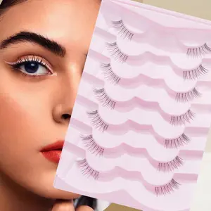 Natural Look Half-eye False Eyelashes, 7 Pairs Wispy Natural Curling Cross Faux Lashes for Lashes Extensions, Volumized Fake Lashes for Eye Makeup Enhancement
