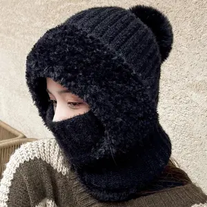 Women's 3-in-1 Windproof Balaclava Hat - Acrylic-Blend Durable Knitted Combo with Warm Scarf Mask, Windproof Fashion Accessory for Skiing, Cold Weather