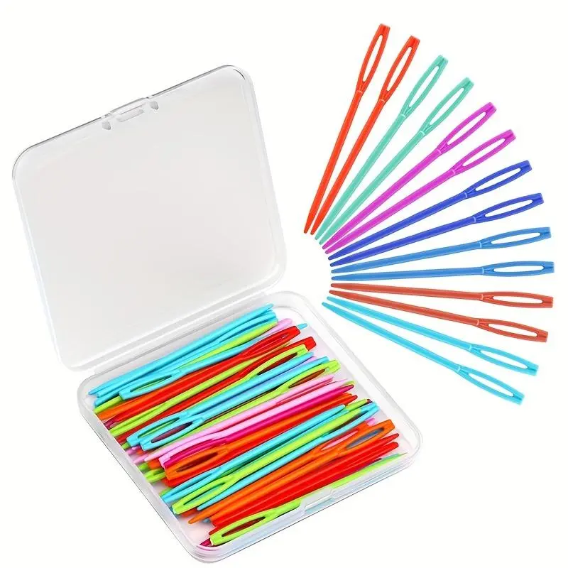50pcs Plastic Sewing Needles with Large Eye - 7cm/2.76inch Mixed Color Craft Needles for Yarn, Embroidery & DIY Handmade Crafts - Durable Plastic Needles for Beginners & Experts, Knitting Needles, Sewing Supplies