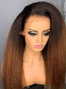 30 Inch Long Straight Hair Wig, Density 180%, Gradient, Soft Yaki Fiber, Lace Front, Suitable for Women, All Seasons, Glueless Frontal Wig