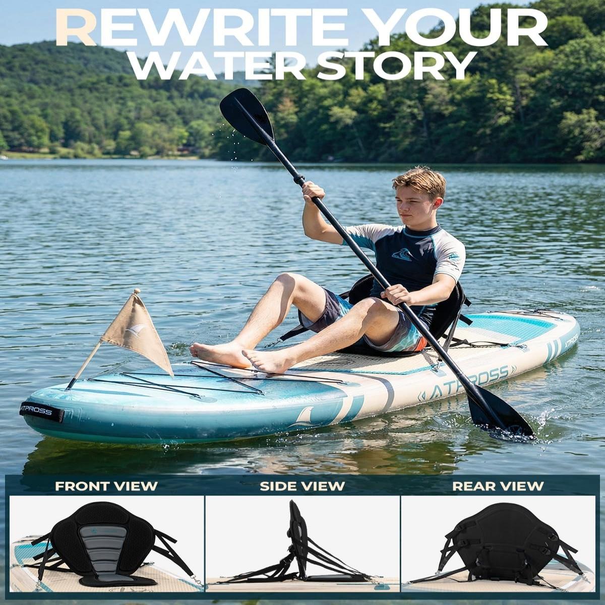 [Spring Glow Up] 11'6"×35" Inflatable Stand Up Paddle Board, 450LBS Capacity, Premium SUP with Kayak Seat for Paddling, Fishing, Yoga & Kayak, Wide Non-Slip Deck, Double-Ended Paddle, Two-Way Pump & Full Accessories