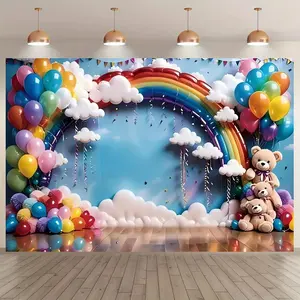 Balloon Rainbow Birthday Party Banner, Balloon Arch Backdrop, Photo Props Background Cloth, Indoor & Outdoor Home Decoration, Cake Table Background Decoration, Ornaments