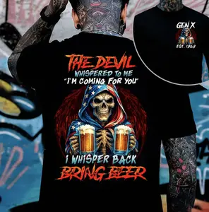 The Devil Whispered to Me Bring Beer Shirt – Funny Grim Reaper USA Flag Beer Tee, Gen X Patriotic Drinking Shirt for Men & Women, Full Colors
