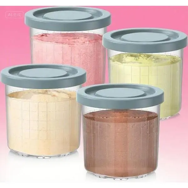 16OZ Airtight Ice Cream Containers - 4 Pack Replacement Cups with Lids, Dishwasher Safe Anti-Slip Design, Compatible with NC299AMZ & NC300s Series, BPA-Free Leakproof Storage for Frozen Desserts