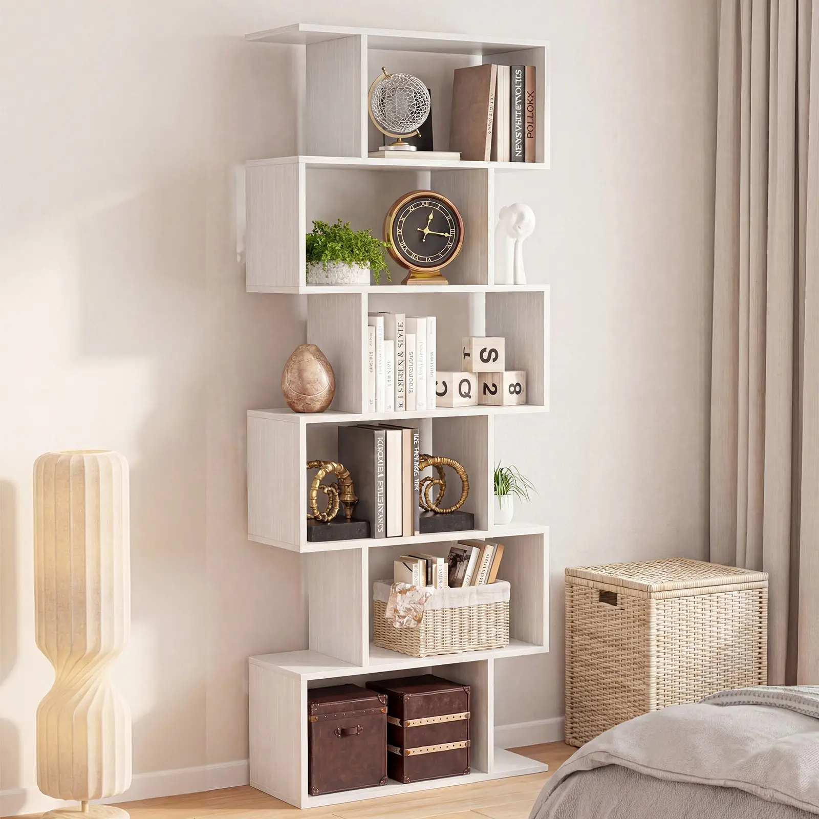 DUMOS 62" Modern Geometric 5-Tier S-Shaped Bookshelf - Living Room Furniture, Modern Furniture, Storage Organizer for Home Office, Small Room Organization Products, Organizer Storage