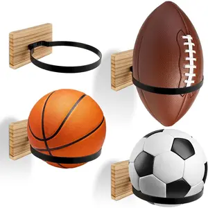 4 Pcs Wall Mount Basketball Holders, Ball Storage Display Stand for Boys Sports Room Decor, Autograph Basketball, Soccer, Volleyball, Football, Sports Accessories Organizer