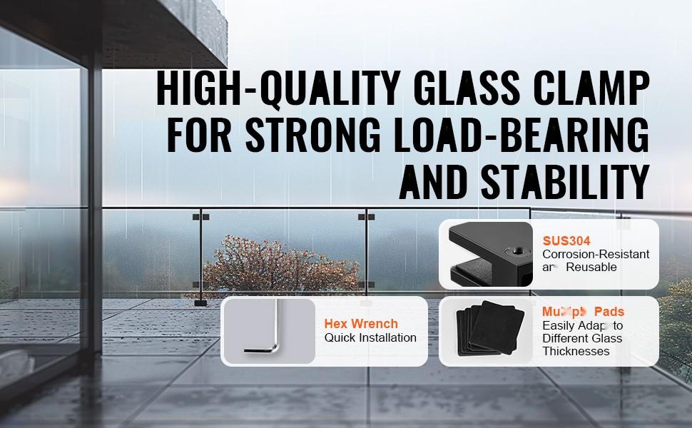 40-Piece Glass Clamp Set For 0.31-0.47 Inch Tempered Glass, 304 Stainless Steel Railing Brackets and Mounting Clamps, Square Glass Shelf Brackets For Balcony, Garden, Deck, Stair, Black