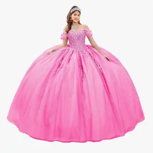 Princesa Dreess Floral Pink Quinceañera Dress for Women Elegant Formal Party Wear Cute Minimalist Princess Theme