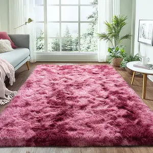 Tie-dye Dark Red Soft Fluffy Area Rug For Living Room Bedroom, Plush Shag Rugs, Fuzzy Shaggy Accent Carpets For Kids Girls Rooms, Modern Apartment Nursery Dorm Indoor Furry Decor