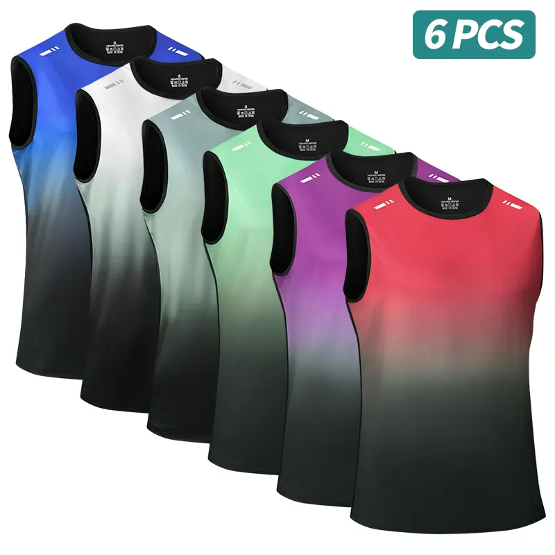 6-Pack Men’s Gradient Sleeveless Sports Tank Tops — Quick-Dry, Breathable Fitness Shirts for Running Training