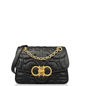 Pre-owned SALVATORE FERRAGAMO Leather Shoulder Bags Gancini Flap Bag Soft Calfskin Black (yg030926d6)