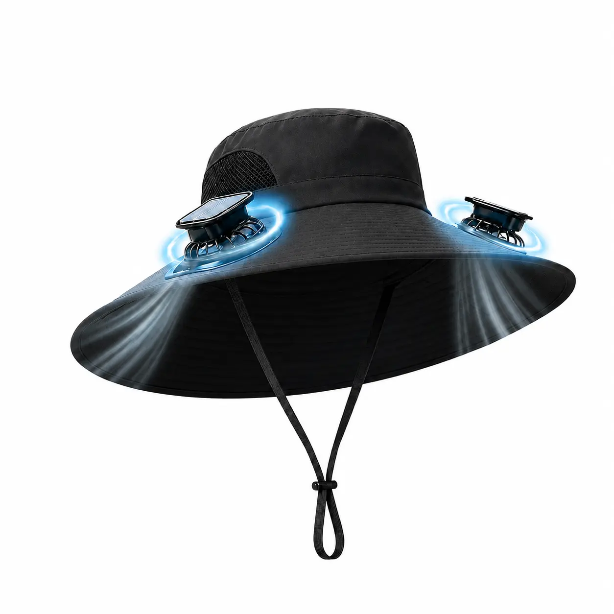 Solar Powered Wide Brim Beach Hat with Dual Fans, USB Charge, UV Protection, Adjustable Windproof Design for Men, All Ages Travel, Fishing, Outdoor Work, Cooling