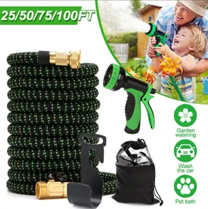 Expandable Flexible Water Hose 50/75/100FT Latex Core with 3/4" Solid Brass Fittings 4X Burst Pressure Anti-Kink Lightweight Design for Yard Car Wash Pet Bath Garden Watering System