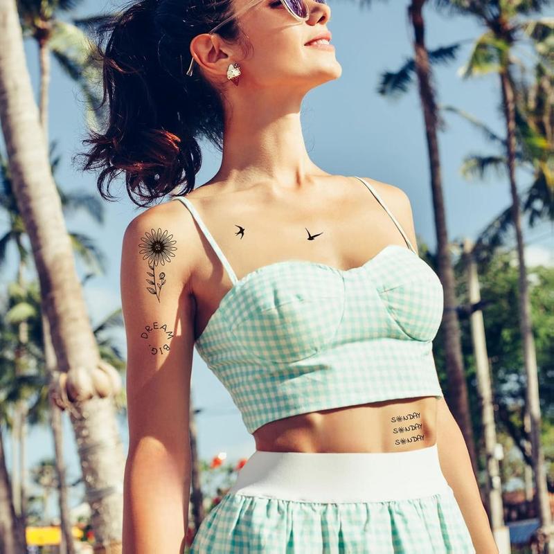 100 Sheets Realistic Temporary Tattoos, 240+ Pcs Multicolor Modern Floral & Inspirational Words Tattoos, Waterproof, 3+ Kids