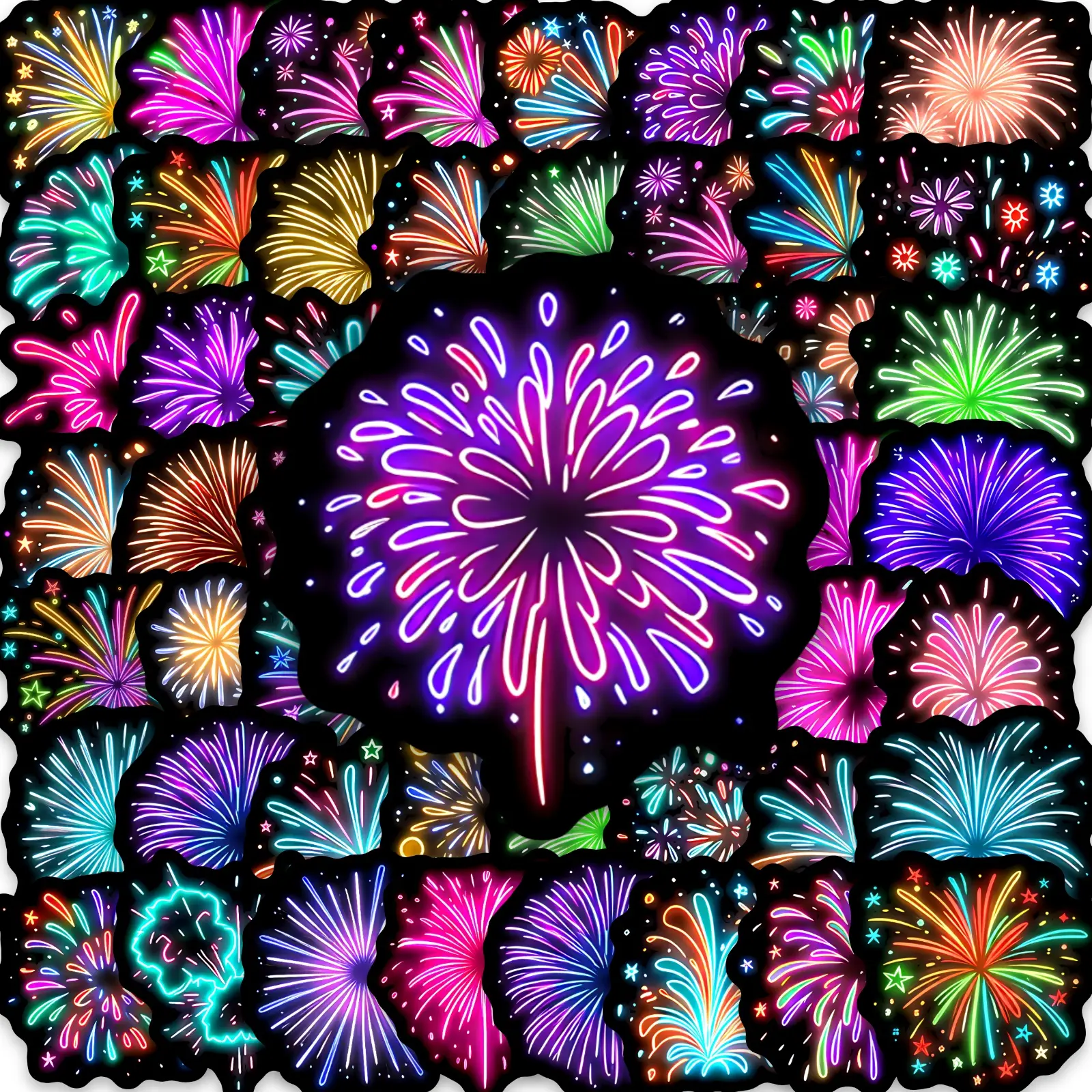 50pcs Colorful Neon Fireworks Stickers, Car Decorative Sticker, Decorative Decal, Suitable for Scrapbooks, Diaries, Laptops, Water Bottles, Cars, Etc. A Gift with A Positive Message and Based on Faith.