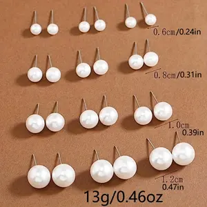 24PCS Elegant Women Faux Pearl Ear Studs 12-Pairs Vintage Handmade Pearl Earrings Set Bohemian Mixed Size Cartilage Piercing Studs Earrings Set