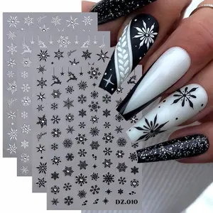 4 Sheets Snowflakes Christmas Nail Art Stickers, Black White Snow Reindeer Design, Holiday Manicure Creative Nail Art Winter Manicure Decorations for Women & Girls, Festive Theme Easily Apply