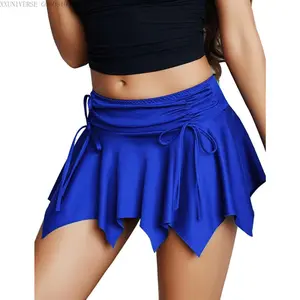 Mini Skirt Flowy Stretchy Hem Sexy Y2k Asymmetrical Skirt with Drawstring Ruched Bow Beach Short SkirtXXUNIVERSE GOODS10