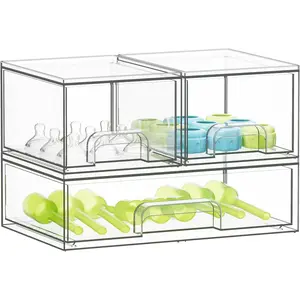 Bottle Storage Organizer Baby - Acrylic Bottles Station Organizer Container, Stackable Clear Drawers for Countertop, Vanity, Bathroom, Cabinet, Pantry Organization, 3 Pack, 2S1L, 7.8"H