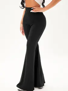 A women's black fashionable slim fit micro flared pants, Womenswear, with a micro flared design that accentuates curves and is suitable for commuting to work, shopping, and outdoor wear