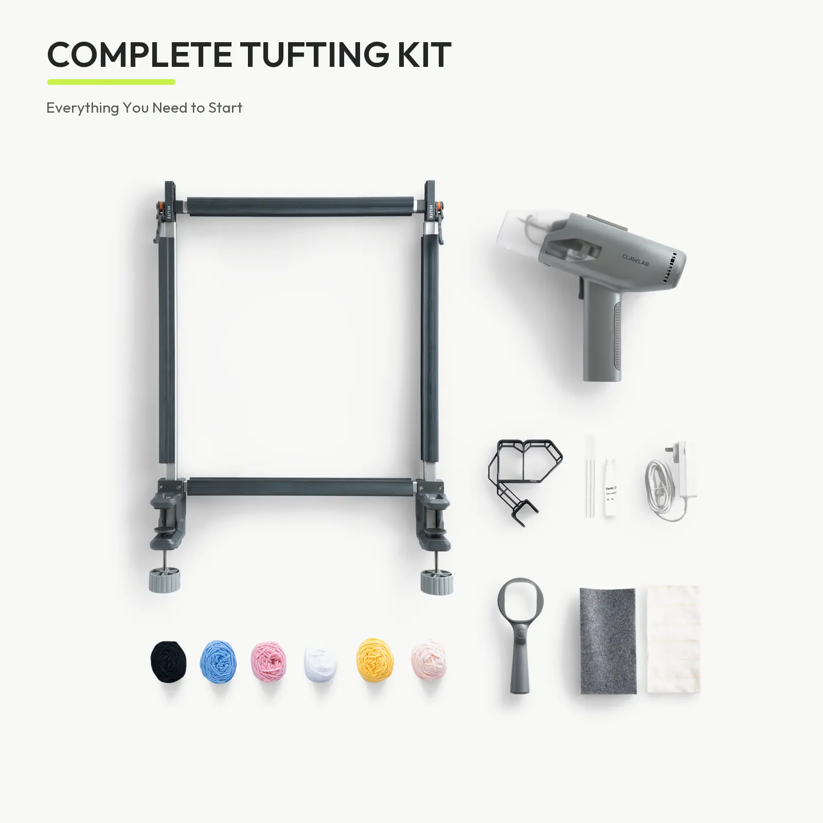 Clawlab H1 Lite Tufting Machine Complete Kit - Adjustable Speed Rug Making Starter Set with 23.6 in No-Tack Frame for Home Craft (1.2 lb)