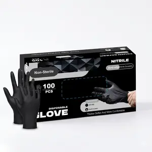 Heavy-Duty Black Disposable Nitrile Gloves, 100 Pieces, Latex-Free Thickened Gloves, Ideal for Kitchen Dishwashing and Household Cleaning (Home Care Supplies)