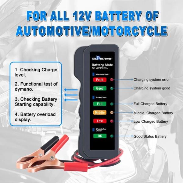 6 LED Light Diagnostic Tool 12V Battery Tester BM310 Digital Alternator Tester