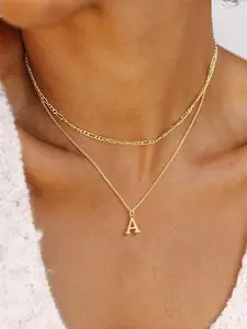 Stainless Steel Initial Necklace, Fashion Simple Pendant Necklace for Women for Party, Daily Decor, Trendy All-match & Exquisite Jewelry for Birthday Gift