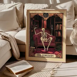 Sarcastic Skeleton Paper Wall Art Print - Artistic Home Decor, Ideal for Living Room, Witchy Library