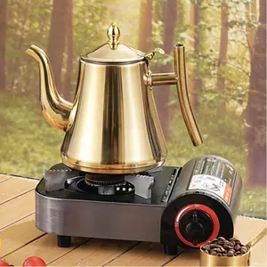 Gold Stainless Steel Outdoor Kettle with Removable and Washable Filter Modern Design for Camping, Family Gatherings, and Dining Reusable Manual Teapot for Coffee and Tea Enthusiasts Teapot, Outdoor Kitchen Tool