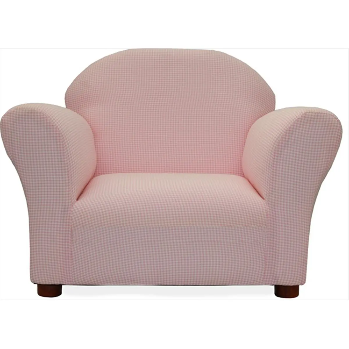 212 MAIN Pink Gingham Fabric Armchair - Round-Arm, Single-Seat Wood Frame Indoor Furniture Chair for Yoga, Indoor Leisure, Indoor Furniture Chairs
