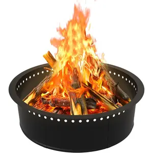 Smokeless Fire Pit Ring Outdoor, 33 Inch Outer 30 Inch Inner Round Wood Burning Firepit Accessories, DIY Metal Steel Liner Insert for Bonfire Outside Camping Above or In Ground