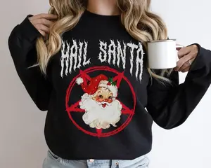 Hail Santa Gothic Christmas Sweatshirt, Funny Retro Santa Holiday Sweater, Emo Horror Xmas Crewneck for Unisex, Cute Festive Hoodie, Plus Size Gift
