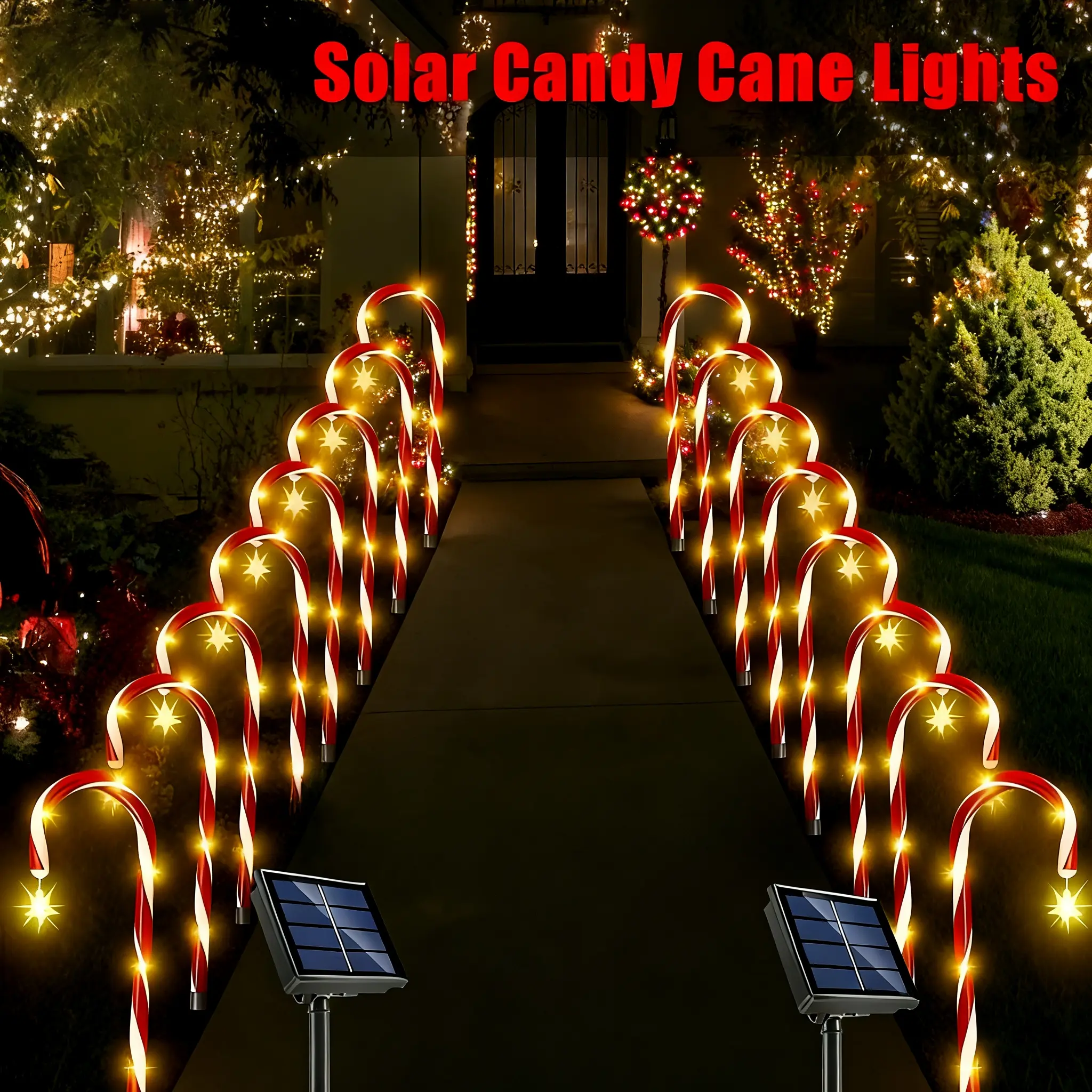 Solar-Powered LED Christmas Candy Cane Lights (8/12 Count) - 8 Modes, Battery-Powered, No Plug Needed, Ideal for Yards, Lawns, Walkways, Festive Winter Holiday Decorative Lights
